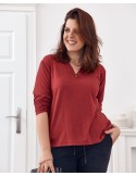 Classic burgundy V-neck blouse FG561 - Online store - Boutique